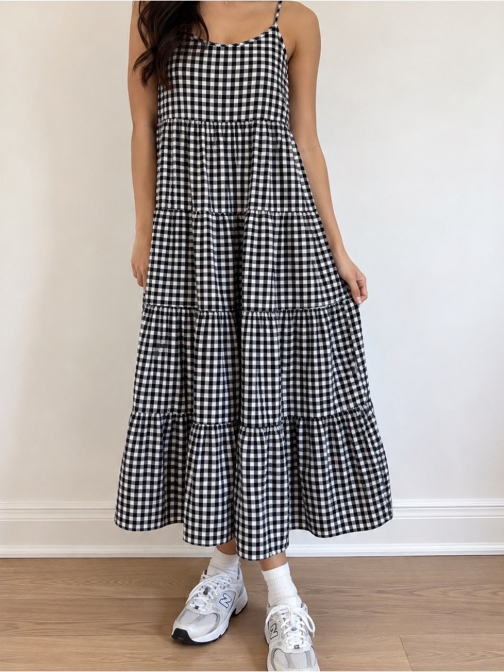 Black & White Gingham Tiered Maxi Dress - size S-M